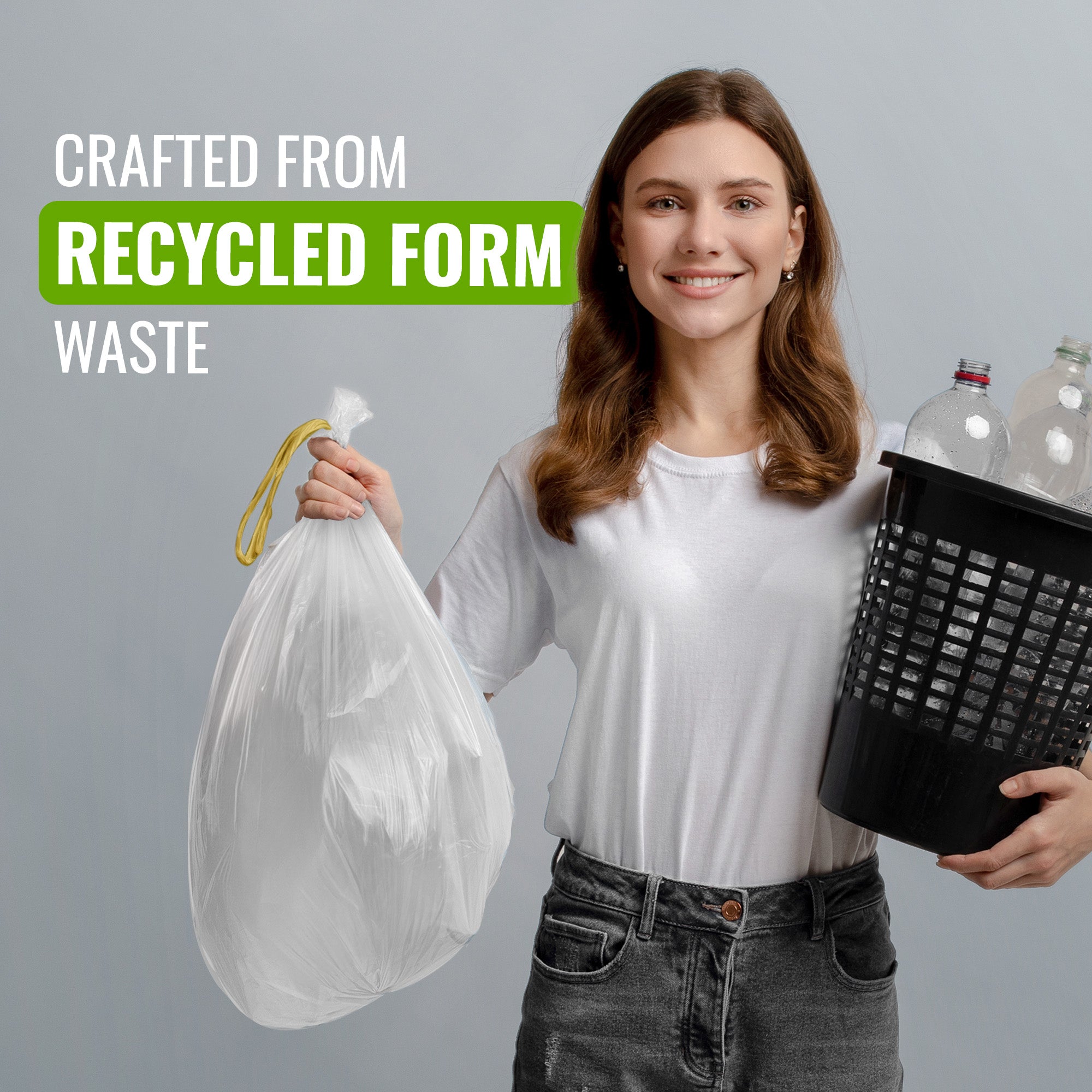 EcoBag - 15 Pack - 16 Micron - Vanilla Scented Ultimate Embossed Kitchen Drawstring Pedal Bin Liners - 50L - Recycled & Eco-Friendly